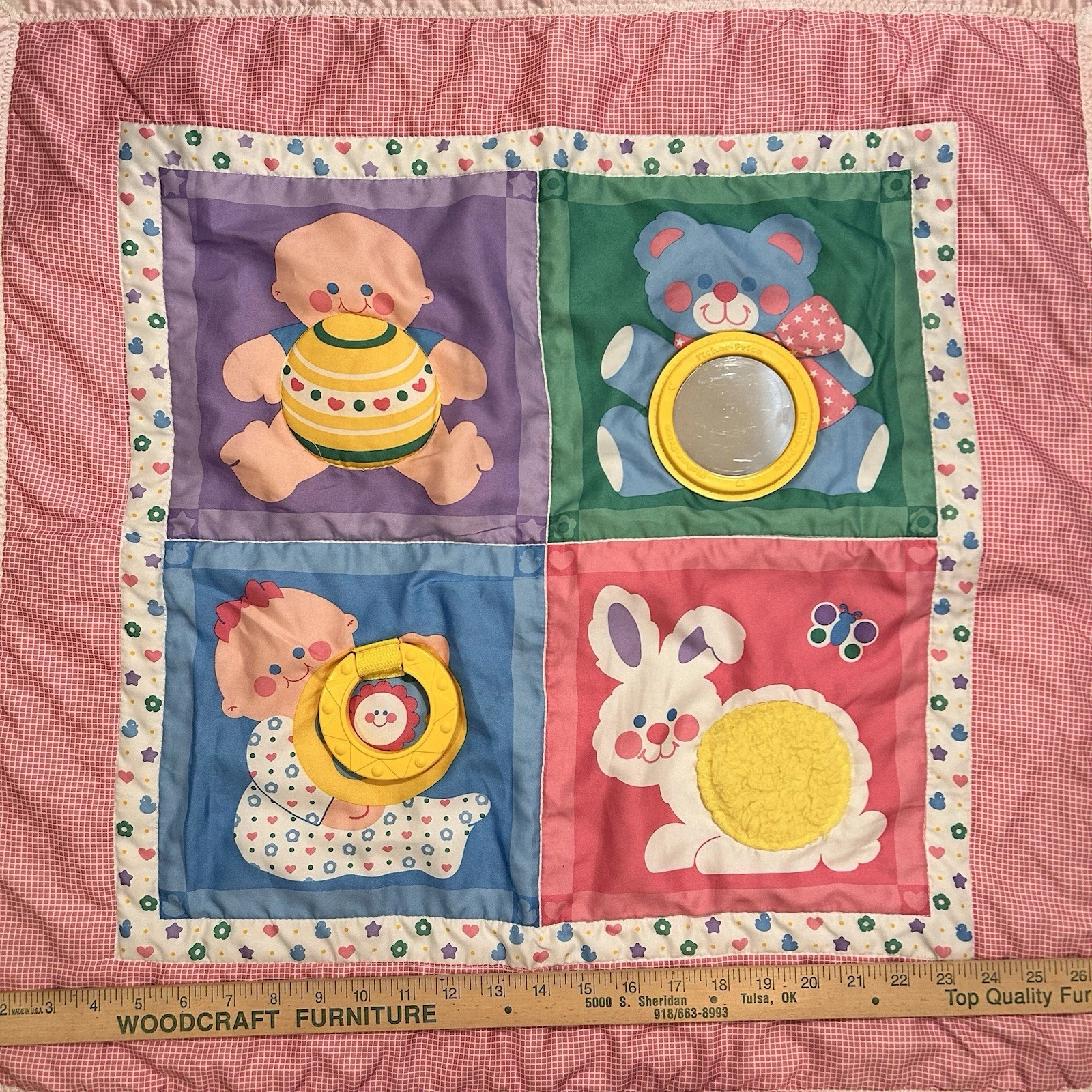 VTG 80s Fisher Price Baby Activity Mat Blanket Tummy Time Satin Edge 1983 READ