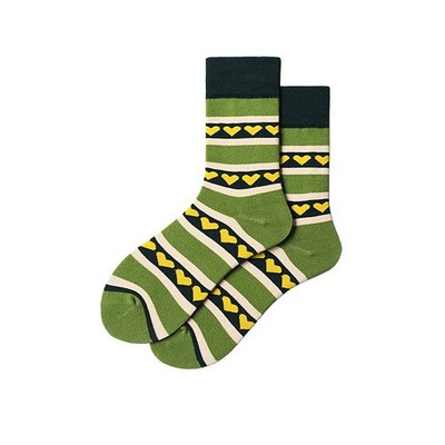 Avocado heart-shaped multicolored striped women's mid-calf socks