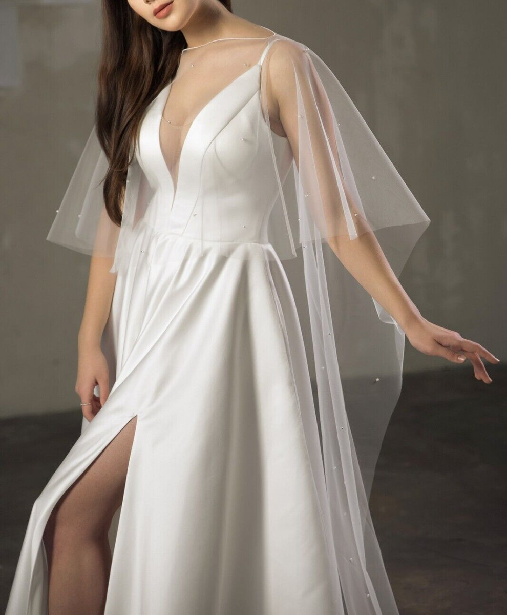 Bridal cape long pearls capelet Shoulder sheer cover up dress | eBay Bridal cape long pearls capelet Shoulder sheer cover up dress | eBay