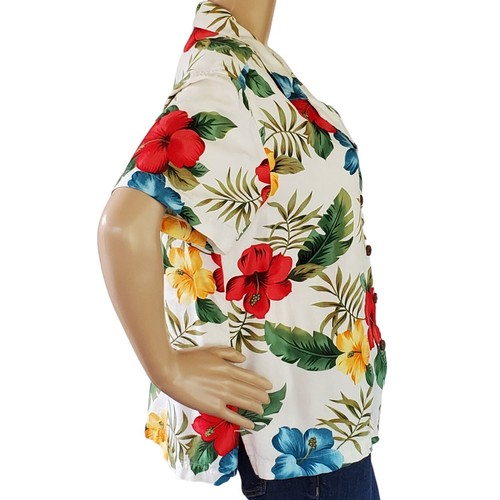 JAMAICA BAY Blouse Top Shirt Women's XL Rayon Hawaiian Tropical Floral Button - Picture 14 of 15