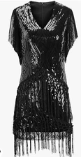 BABEYOND 1920s Flapper Long Fringed Gatsby Dress Roaring 20s Sequins Dress XL 