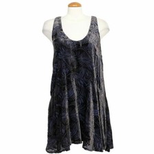 FREE PEOPLE Blue Ellie Velvet Burnout Sleeveless Mini A-Line Dress M