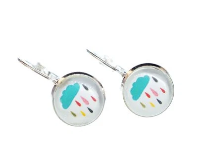 Bunte Regenwolke Ohrringe Cabochon Miniblings Hänger Himmel Wolken Gewitter - Bild 1 von 4