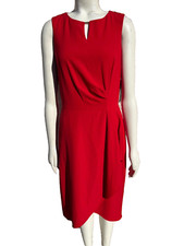 NWT Tahari Arthur S Levine Red Dress Sleeveless Ruffle Tulip Hem Keyhole Size 6