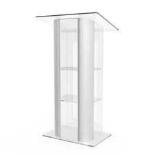Returned Item Clear Acrylic Plexiglass Podium Curved Sides Pulpit Lectern Confer