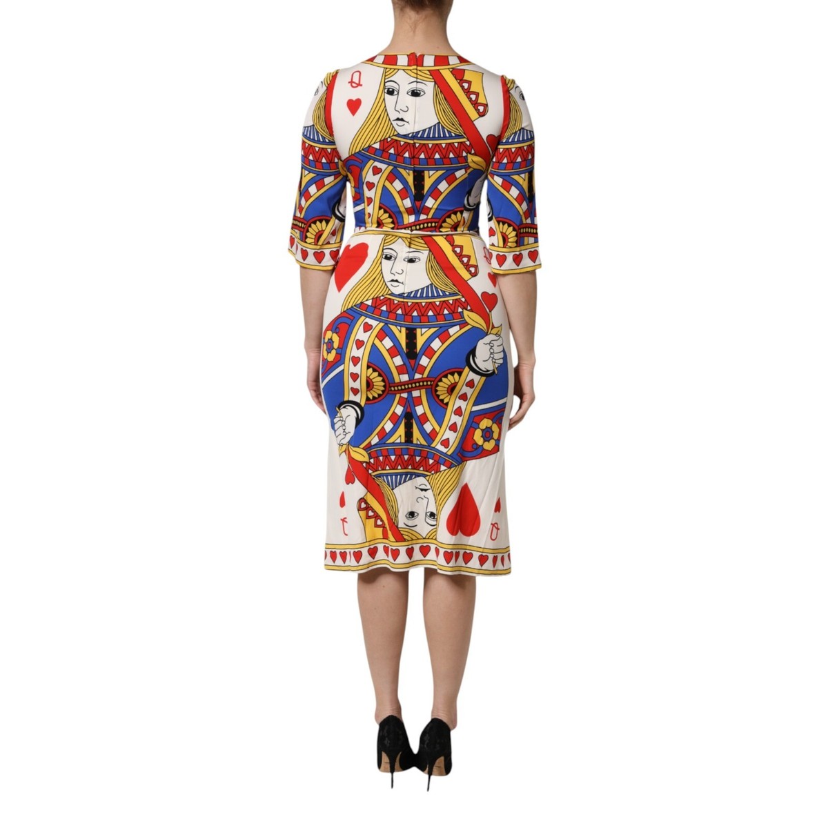 DOLCE & GABBANA Dress White Queen Of Heart Short Sleeve Midi