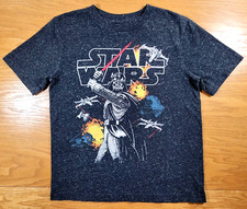 Star Wars T-shirt Youth Medium Gray White Kids Darth Vader Movie Retro Casual