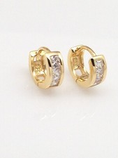 Gold Huggie Hoop Earrings Sterling Silver 925 Princess CZ Men Women 9.5mm/6.9mm