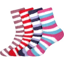 Super Soft Warm Microfiber Cozy Fuzzy Cozy Home Stripe Socks - 4 Pairs - S1-3
