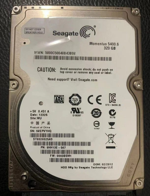 Seagate 320GB SATA Laptop Hard Drive ST9320325AS 9HH13E-287 5400 RPM 2.5 in - Image 3 of 3