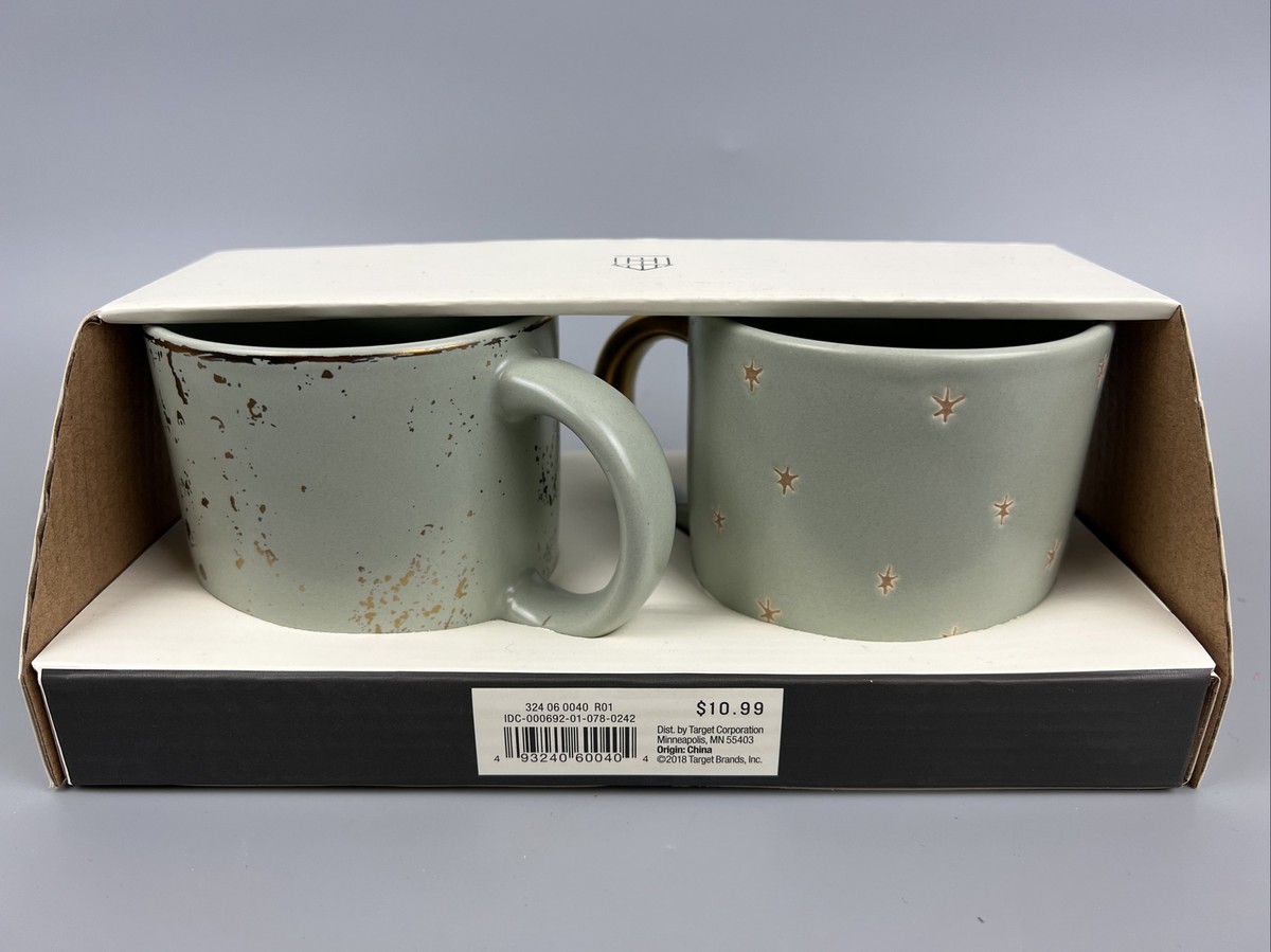Hearth & Hand Magnolia Mini Coffee Mug Green Sage-Gold - Set of 2