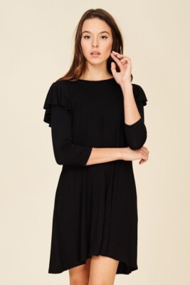 Annabelle Women's Knit Ruffle Detail Pocketed Relaxed Comfy Dress Large  Black | eBay