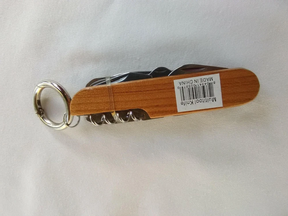 Multi-tool Pocket Knife Navy  Engraved  On Wood Key Ring New