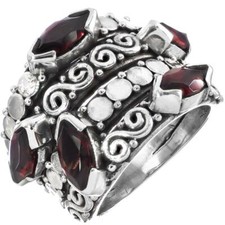 1" Wide Band Heavy Marquise Red Garnet 925 Sterling Silver Ring