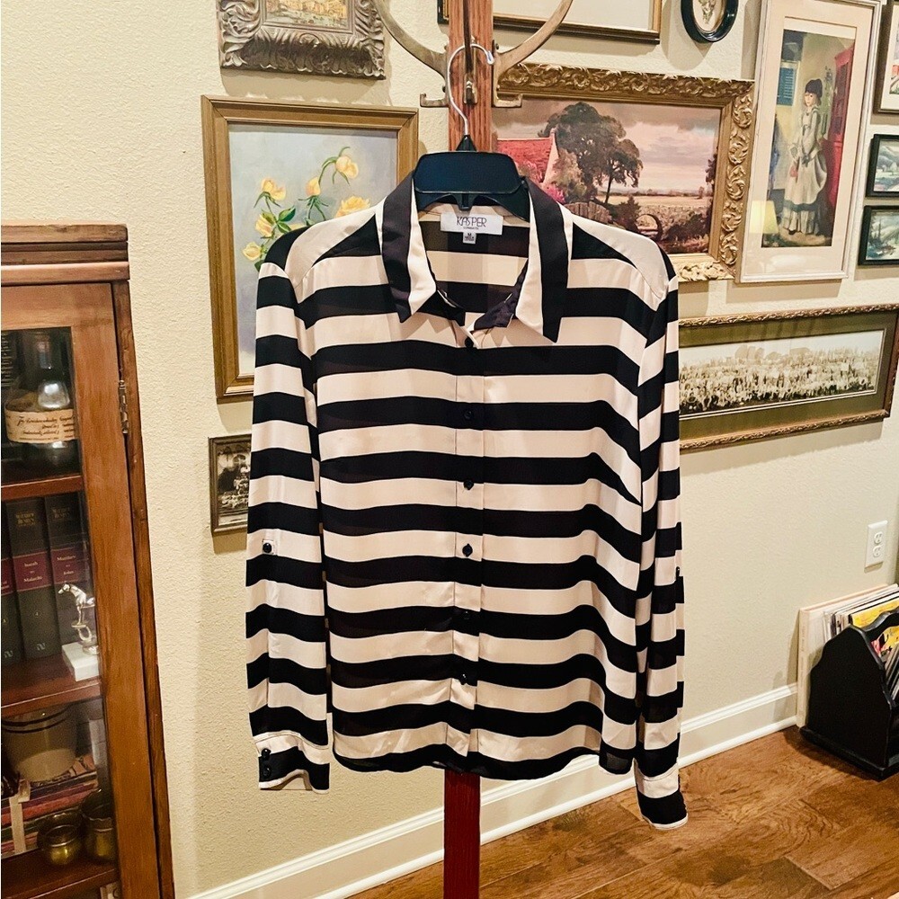 Kasper Separates roll tab sleeve button down blou… - image 2