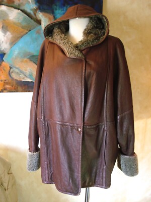 Adolfo Dominguez BURGUNDY Leather/Grey Shearling UNISEX Kimono