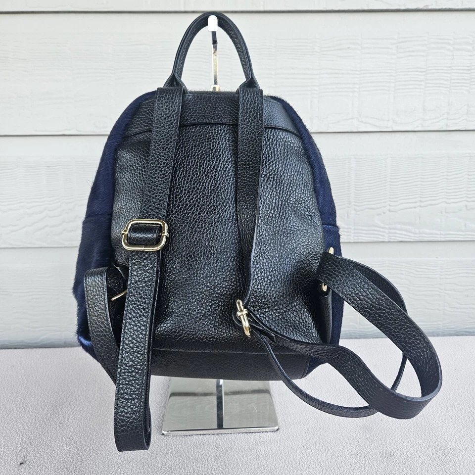 Mini mochila Cuir Rose azul marinho pele com zíper pequeno parque de viagem - Imagem 4 de 4