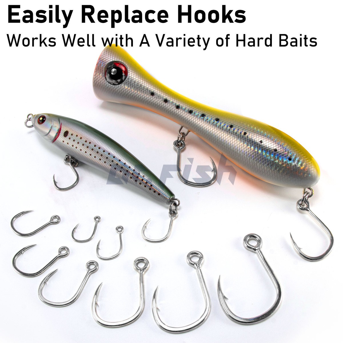 10 Pack Fishing Treble Hooks | High Carbon Steel, Barbed | For Hard Lures In Freshwater & Saltwater