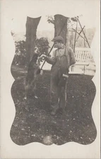 Vtg Chillicothe, Ohio Man w/ Kodak Camera & Dog RPPC Real Photo Postcard #4202