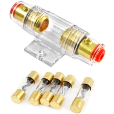 Gold Plated 4 or 8 Gauge Input/Output Inline AGU Fuse Holder w/ 100 Amp AGU Fuse