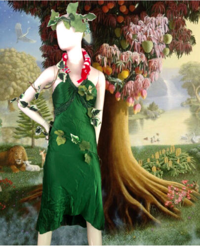 5 Pc Eve Garden of Eden Costume Set Green Dress Ivy Head Crown Serpent Sz S Adam - Picture 1 of 12