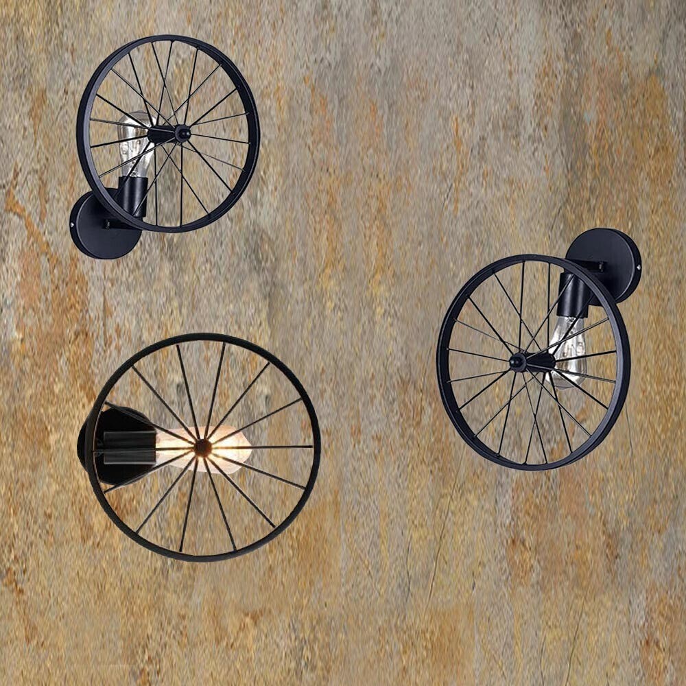 Lampada Parete Vintage Ruota Bici E27 | Offerta Applique Nera - 4
