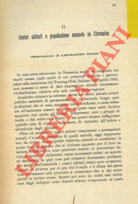 RICCI Leonardo - Centri abitati e popolazione nomade in Cirenaica.