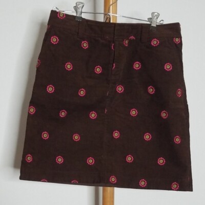 Vintage Lilly Pulitzer Brown Corduroy Floral Embroidered Skirt Sz