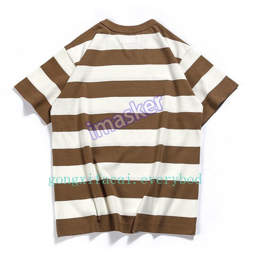 OKONKWO Heavy Mens Horizontal Stripe T-Shirt Retro Prison Tee Short-sleeve Top - Picture 10 of 32