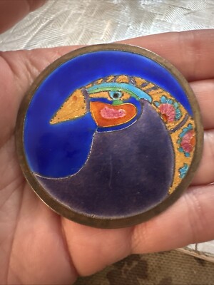 VINTAGE CHINESE EXPORT STERLING SILVER ENAMEL PARROT BIRD  GOLD GILD PENDANT
