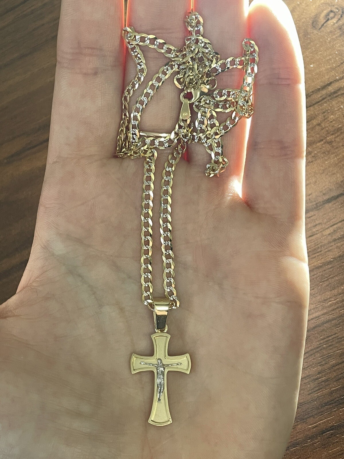 mens 14k gold diamond chain necklace with cross