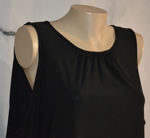 NEW YORK & COMPANY Black Cold Shoulder Dress Large 3/4 Sleeve Unlined Strch Poly - Picture 3 of 8