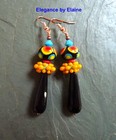 Orange Black Yellow  Artisan Lampwork Beads Black Onyx Gemstone Drops Colorful — photo 2