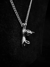 Necklace Hanging Cat Slide Pendant Silver Tone Shiny Metal Adjustable Chain NWOT