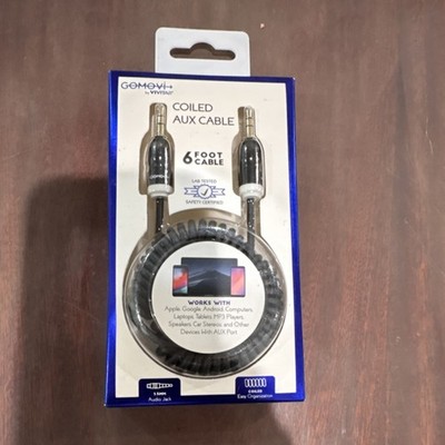 GoMovi by Vivitar Coiled AUX Cable 6ft 3.5mm Audio Jack Black Universal