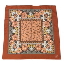 Vtg Handkerchief Bandana Floral 100 Cotton RN 14193 USA Brown Gray Peach