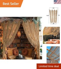 Lightweight Macrame Doorway Curtain 59" W x 75" H - Wave Pattern Charm in Khaki