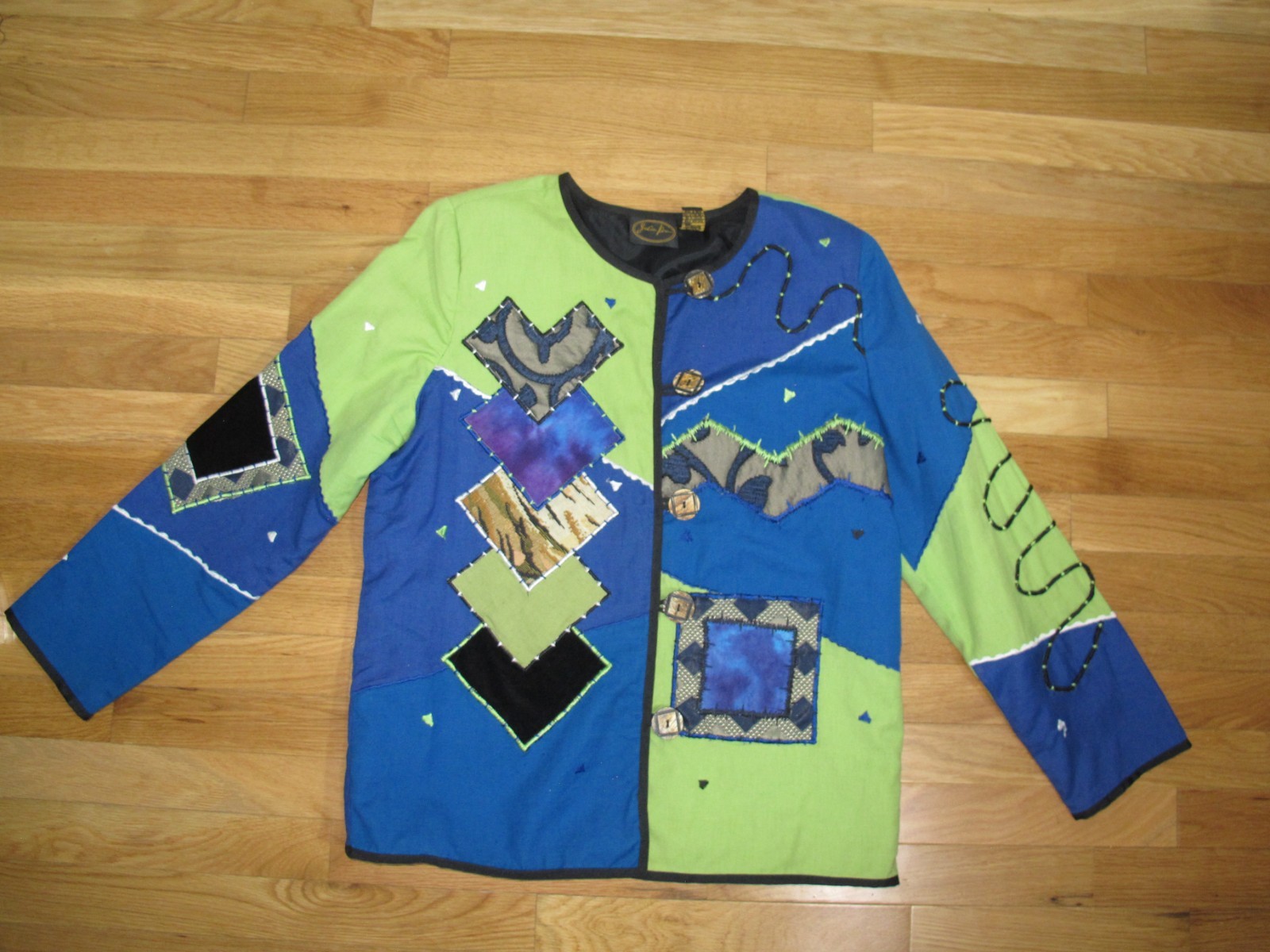 Julia Kin Patchwork Jacket Women's Size M Blue Gr… - image 7