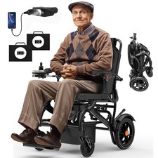 36lbs Foldable Electric Wheelchair, Lightweight Dual Motor Power Chair 2 Battery