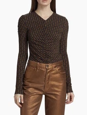 VERONICA BEARD Neeta Gathered JERSEY Vneck versatile BLOUSE navy Multi NWOT $198