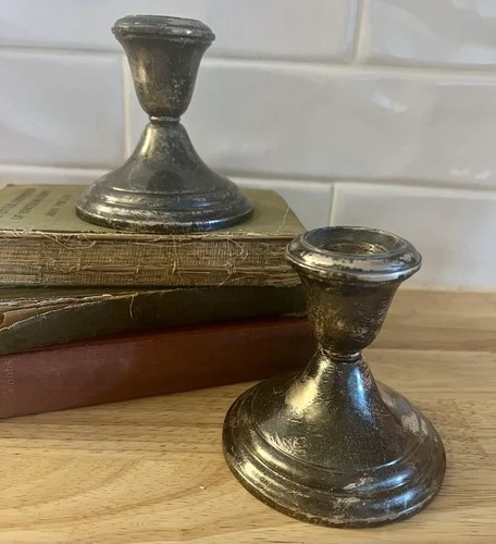 Vintage Reed & Barton Sterling Silver Candlestick Holders Pair Weighted 4"