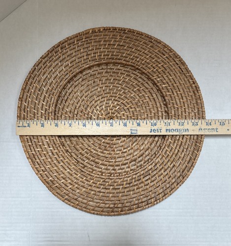4-Rattan Wicker Cane Plate Chargers Boho Beach Farm 13” Outer -Dia- 8.25 Inset - Picture 7 of 9