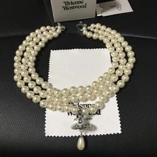 Vivienne Westwood necklace triple pearl drop silver White B63217