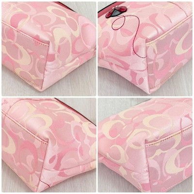 COACH Ladybug Pink Signature Pouch Handbag Canvas Leather Rare