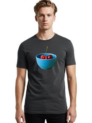 Cherries-Bowl-1 Mens Graphic Tee, 100% Cotton, Casual Summer Wear