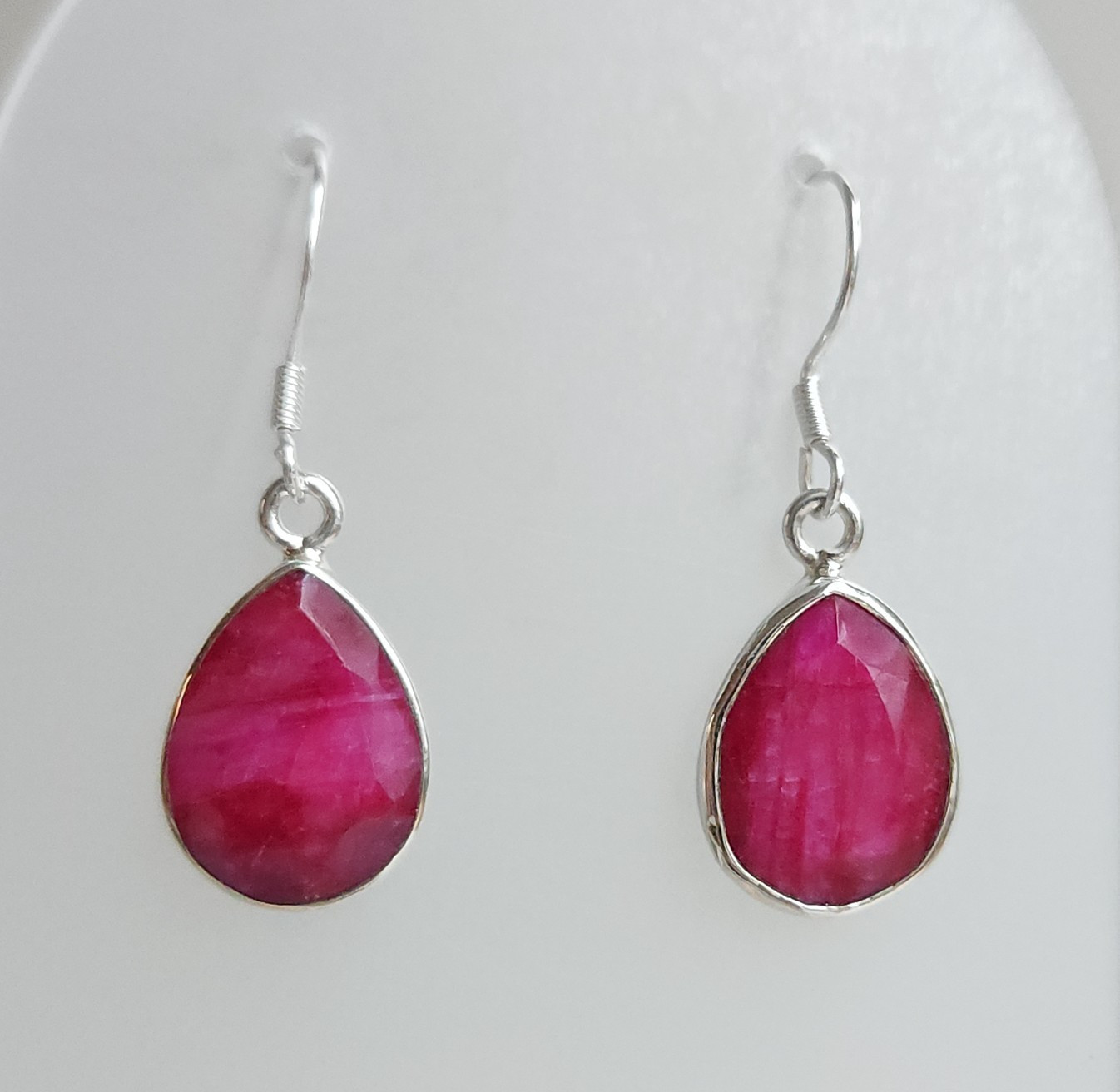 925 Sterling Silver Ruby Teardrop Dangle Earrings… - image 1