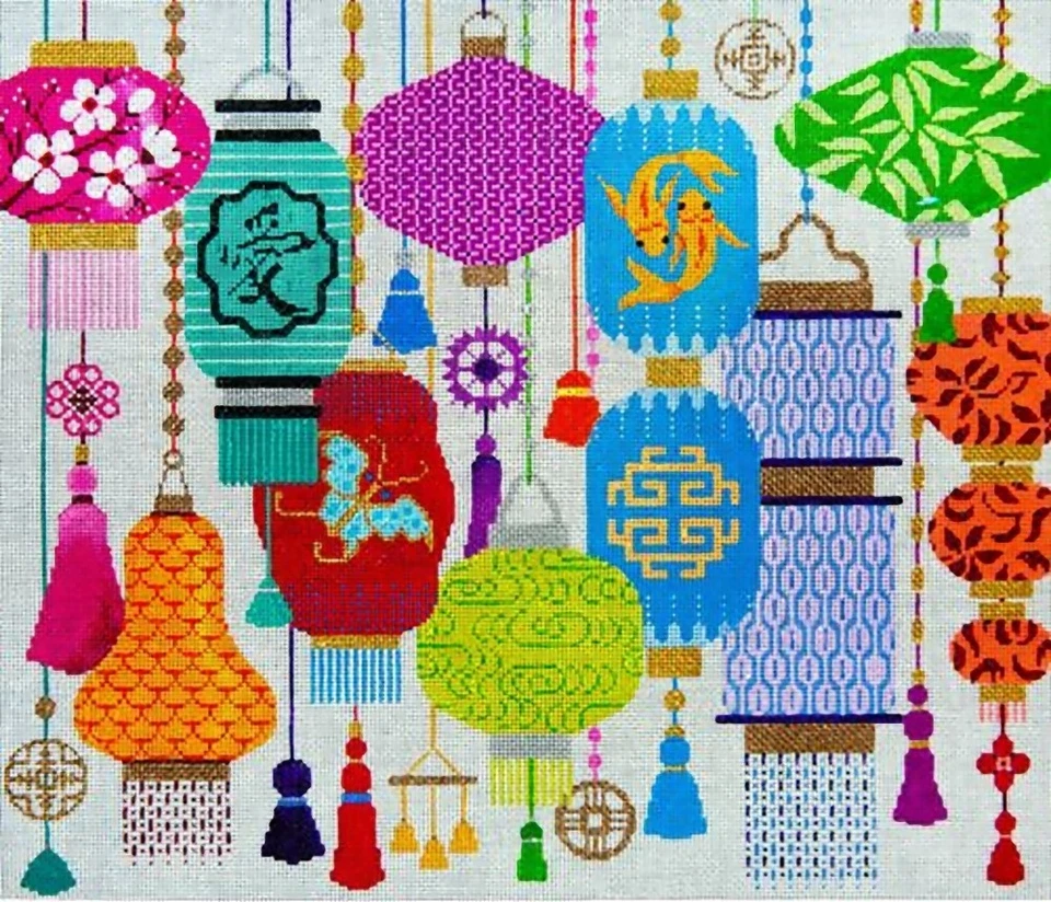 Needlepoint Handpainted JP Needlepoint Chinese Lanterns 14x12 - Image 4 of 4