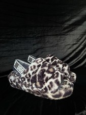 UGG Fluff Yeah Slide Women s 9 Gray Animal Print Faux Fur Lined Slippers