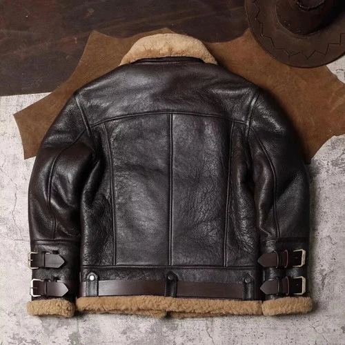 Mens B3 Aviator Shearling Leather Jacket Brown Flight Bomber Coat Christmas Gift image 10