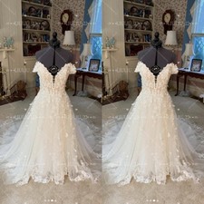 Vintage Wedding Dresses Off The Shoulder Sweep Train Lace Applique Bridal Gowns